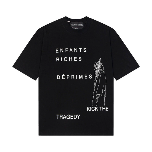 Jerrs Oversized Graphic T‑Shirt, High Street Hip‑Hop Graffiti Sketch Print Loose Short Sleeve Casual Unisex Streetwear Tee