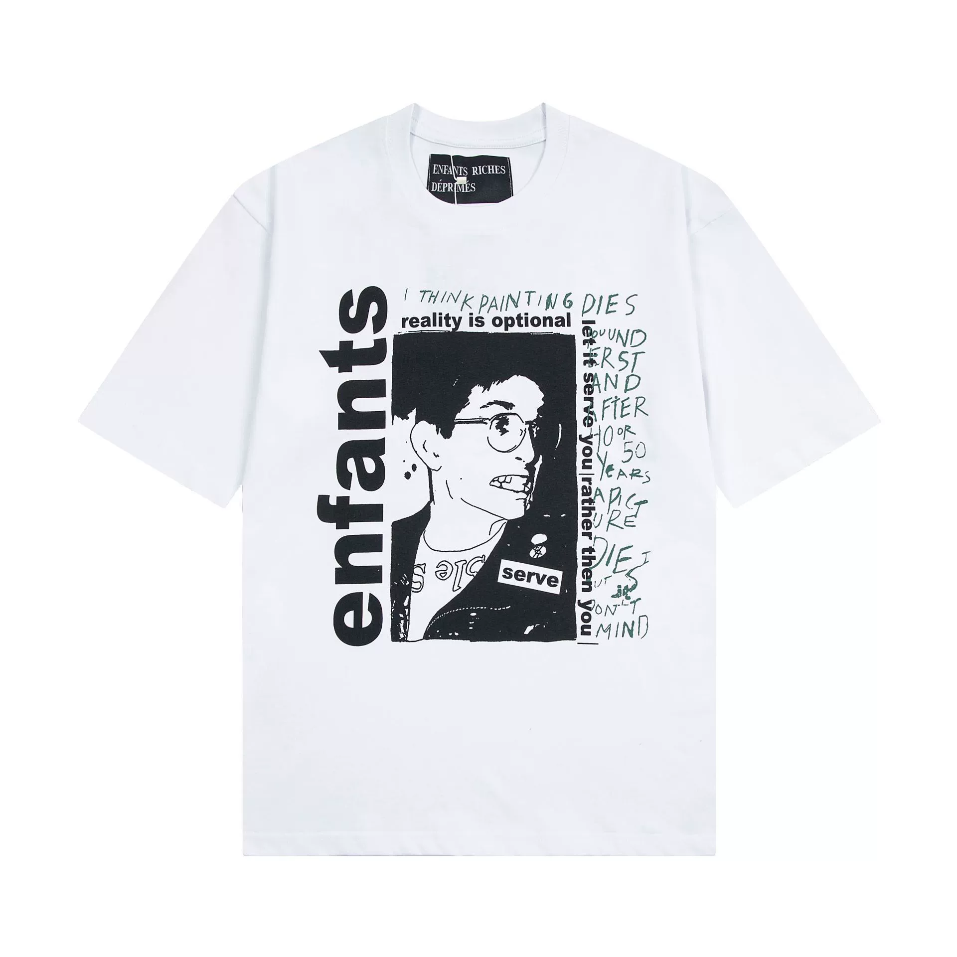 Jerrs Oversized Graphic T‑Shirt, High Street Hip‑Hop Graffiti Sketch Print Loose Short Sleeve Casual Unisex Streetwear Tee