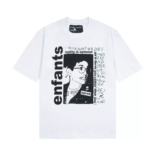 Jerrs Oversized Graphic T‑Shirt, High Street Hip‑Hop Graffiti Sketch Print Loose Short Sleeve Casual Unisex Streetwear Tee