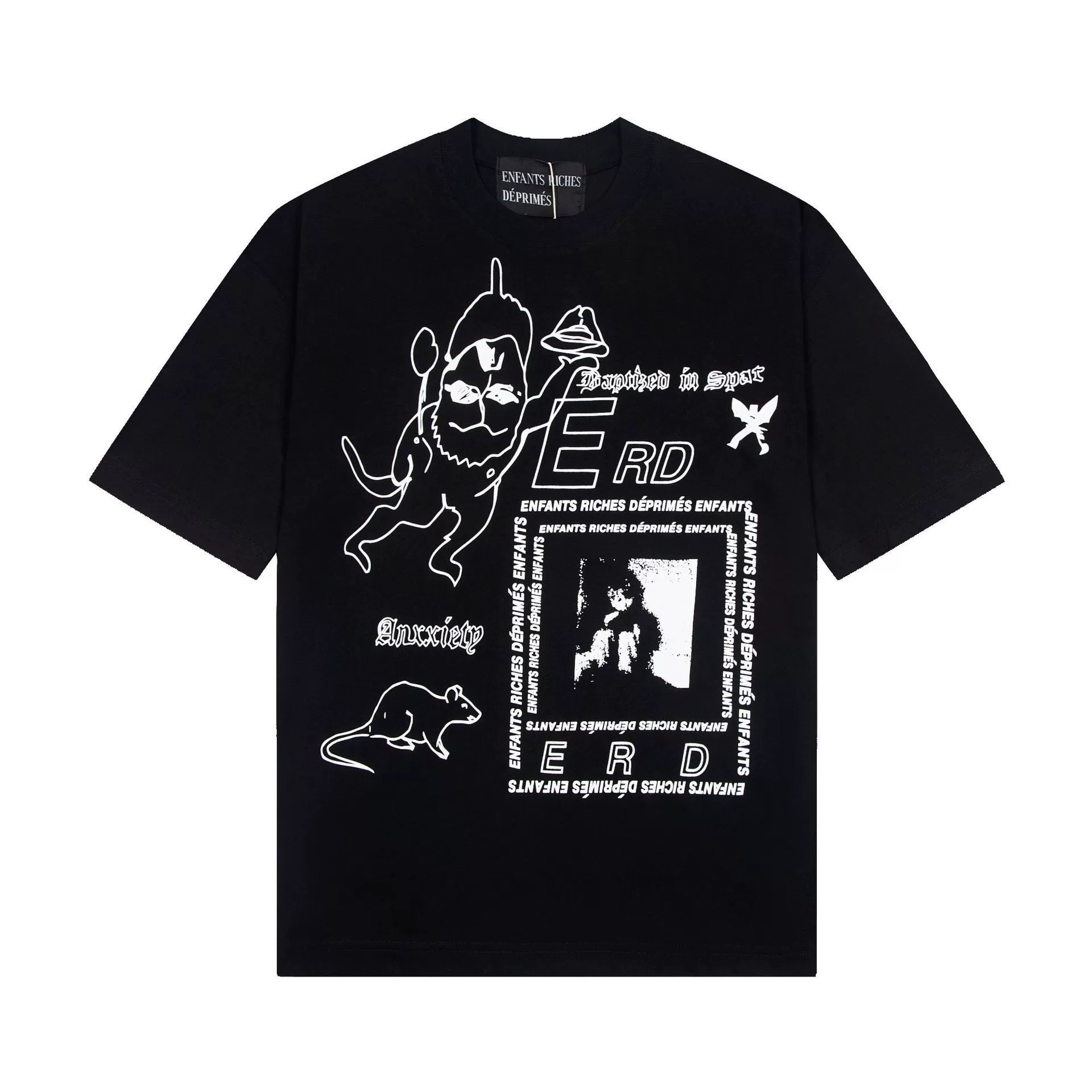 Jerrs Oversized Graphic T‑Shirt, High Street Hip‑Hop Graffiti Sketch Print Loose Short Sleeve Casual Unisex Streetwear Tee