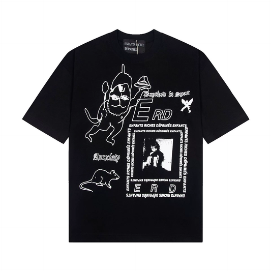 Jerrs Oversized Graphic T‑Shirt, High Street Hip‑Hop Graffiti Sketch Print Loose Short Sleeve Casual Unisex Streetwear Tee