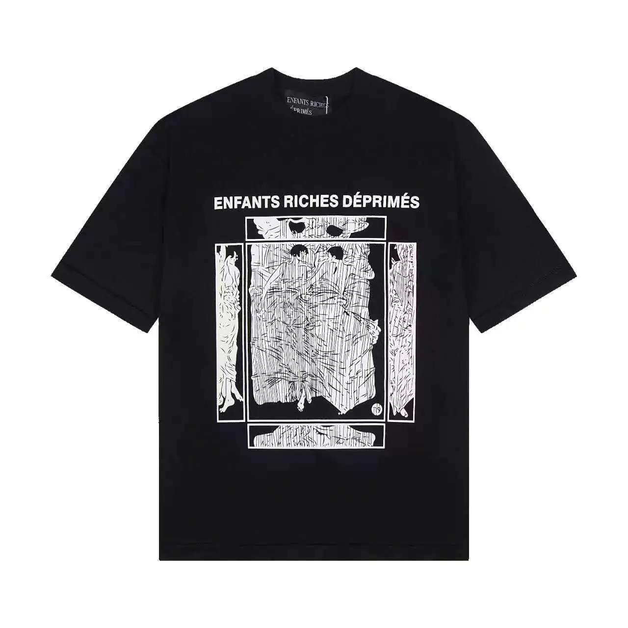 Jerrs Oversized Graphic T‑Shirt, High Street Hip‑Hop Graffiti Sketch Print Loose Short Sleeve Casual Unisex Streetwear Tee