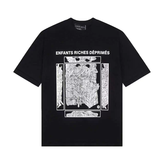 Jerrs Oversized Graphic T‑Shirt, High Street Hip‑Hop Graffiti Sketch Print Loose Short Sleeve Casual Unisex Streetwear Tee